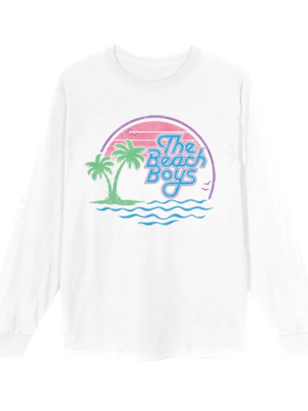The Beach Boys White 100% cotton Long Sleeve Graphic Tee - Retro Palm Design